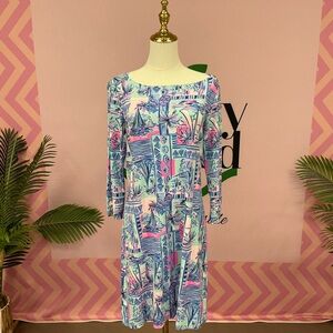 Lilly Pulitzer Blue and Pink Long Sleeve Dress